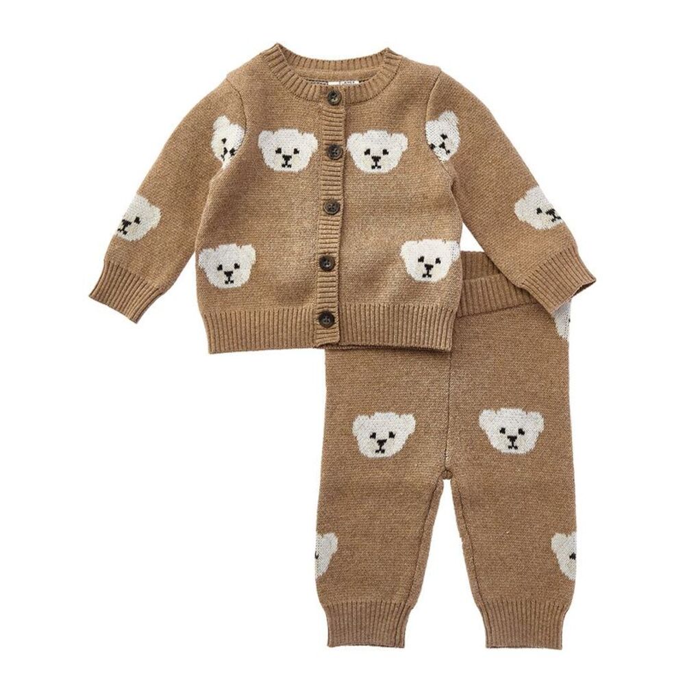 Janie And Jack  Baby Bear Matching Sweater Set, Brown